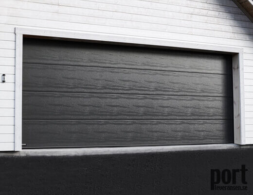 Garageport svart Slät panel Woddgrain